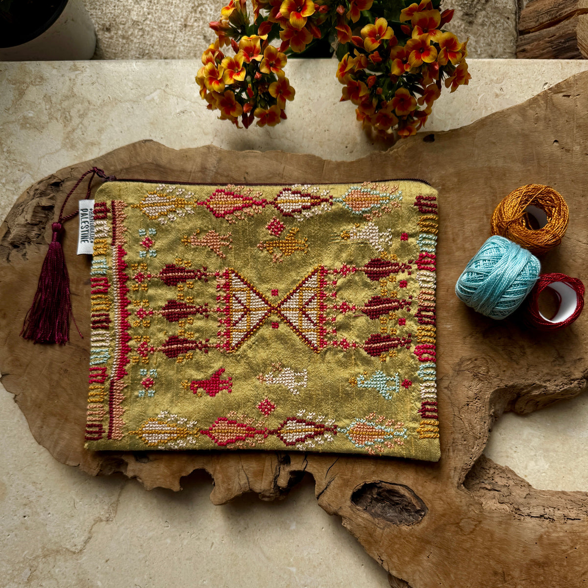 Antique Style Tatreez on Large Pouch | Palestinian Embroidery