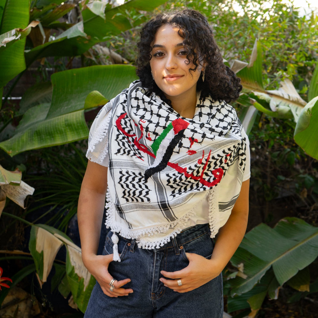 Arafat Keffiyeh with Palestinian Tatreez from Palestine
