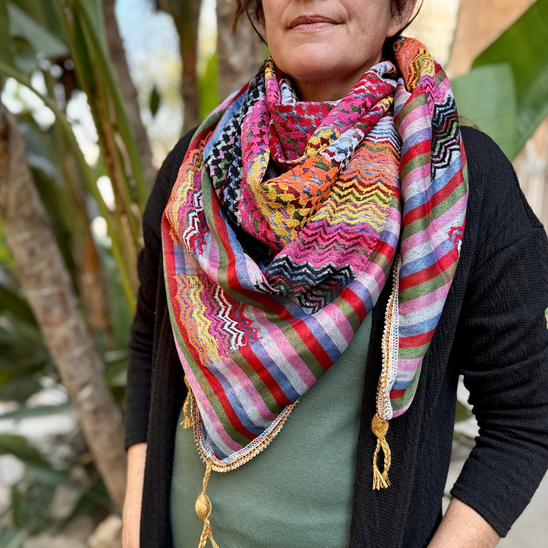 NEW: Colorful Toot (Berries) Palestinian Made Keffiyeh: Original Palestinian Hatta