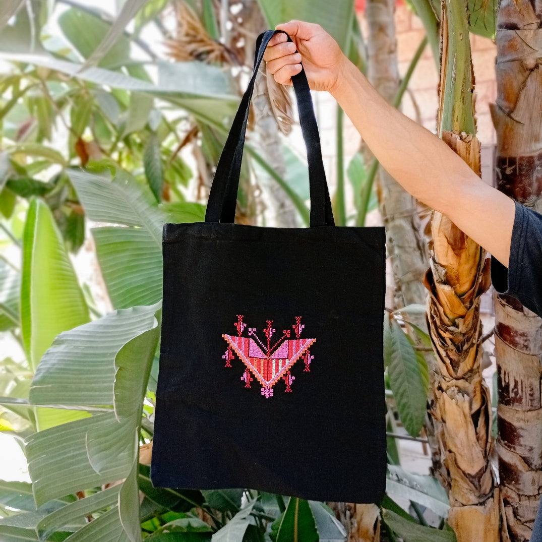 Palestinian Tatreez on Tote Hand Stitched by Women Artisans in Palestine