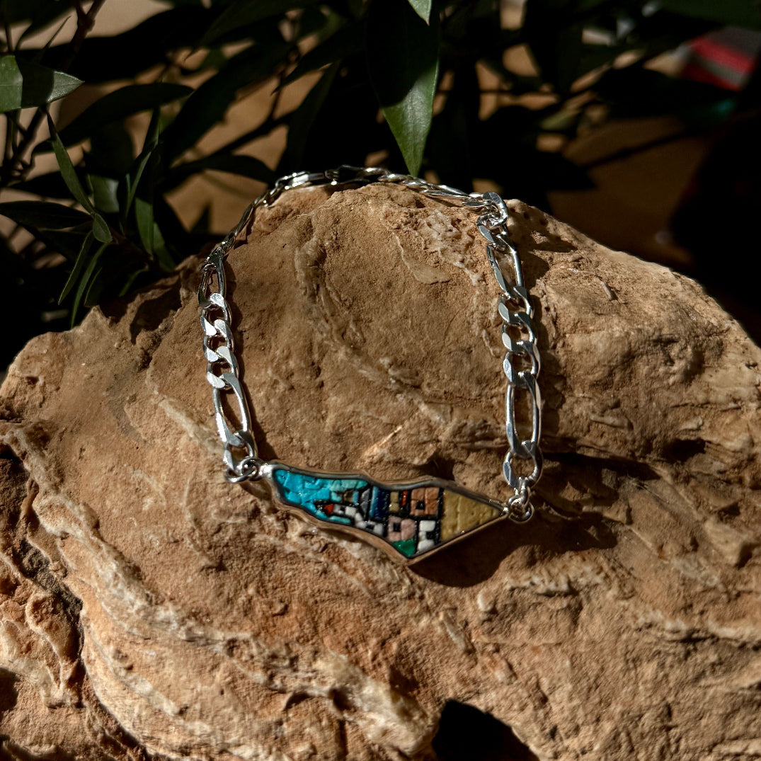 Micro Mosaic Bracelet | Tiny Landscape of Jerusalem | Hand Crafted Silver from Bethlehem