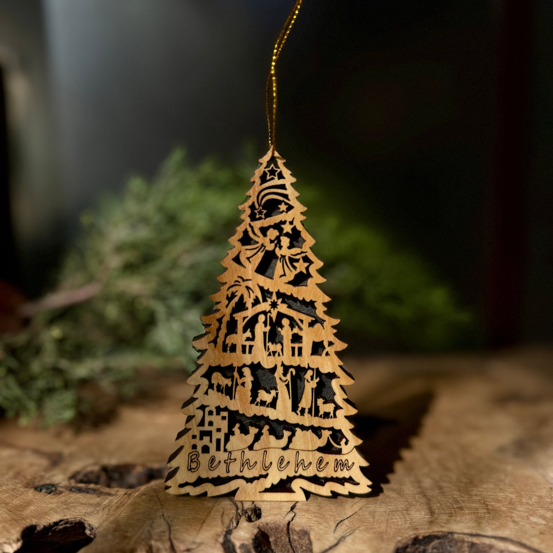 Nativity Scene Christmas Tree from Bethlehem - Wood Ornament