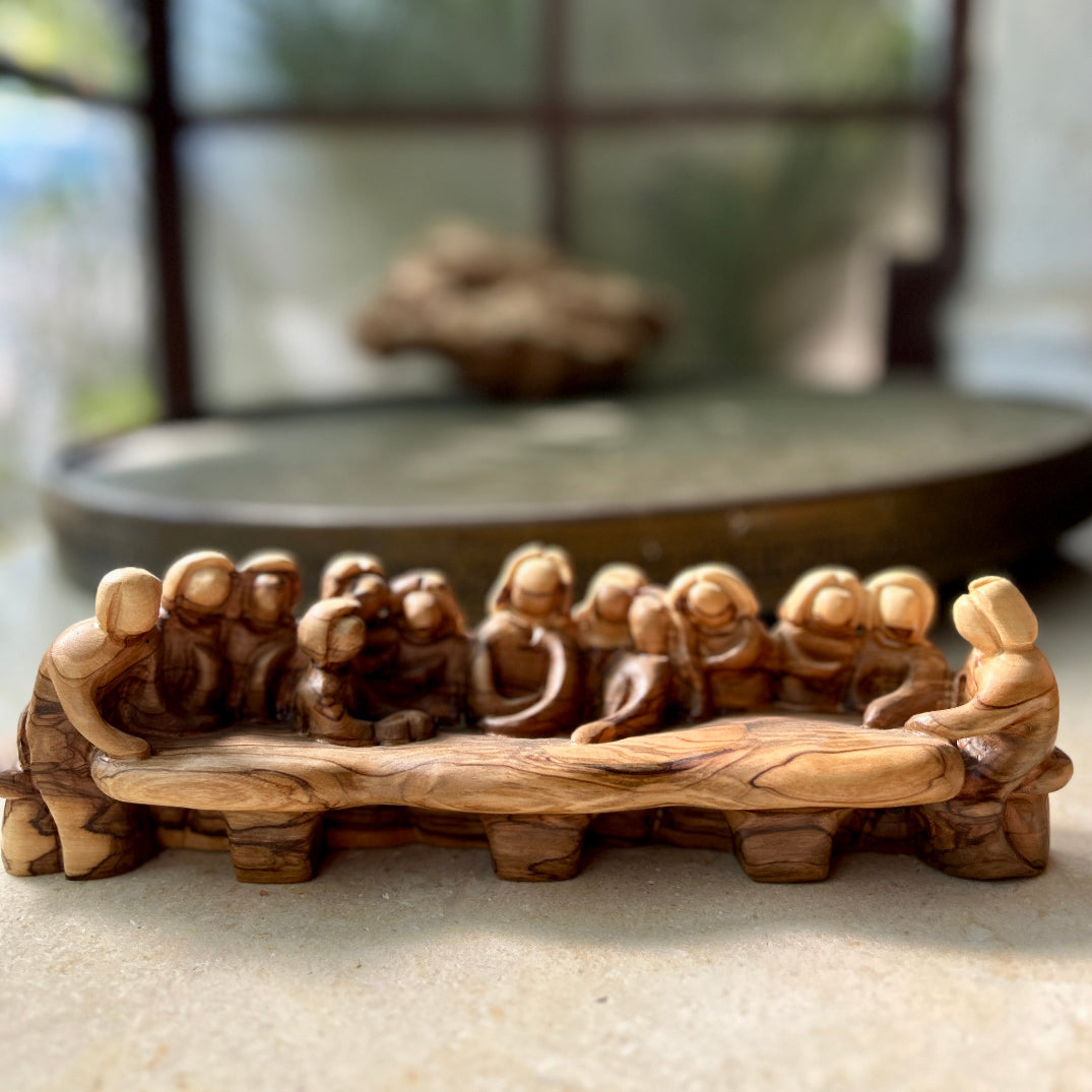 Last Supper Hand Carved Olive Wood Figurines | Single Piece of Wood